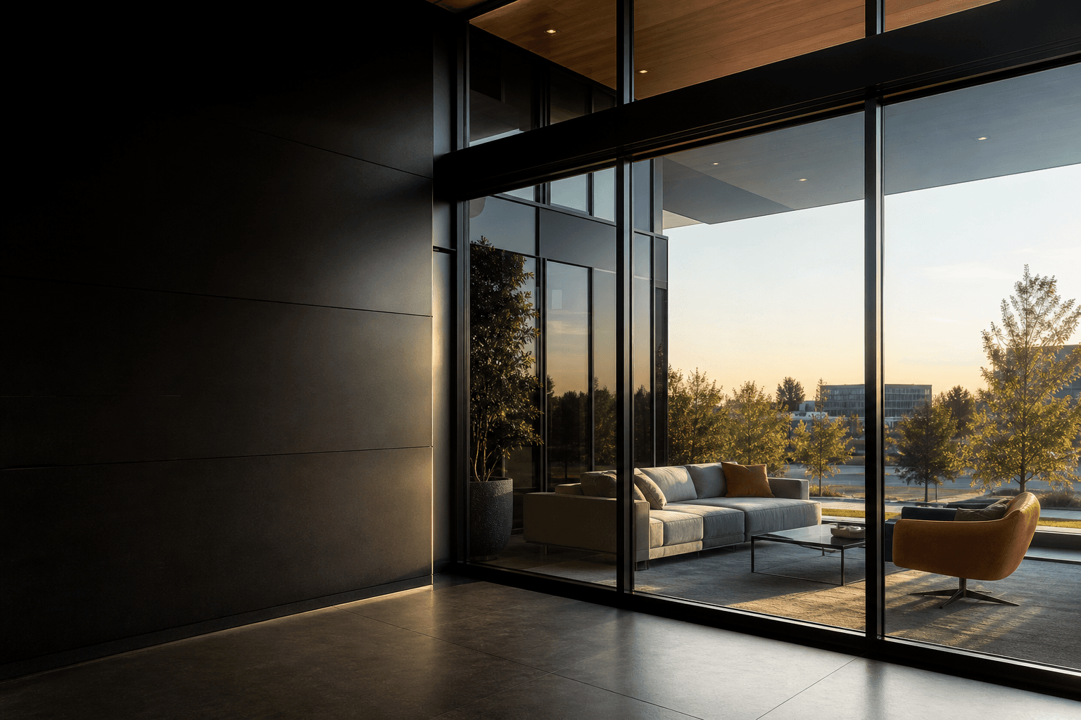 Storefront window film concept for privacy and heat reduction